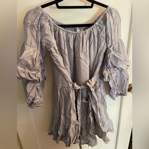 lavender gray off-the-shoulder mini dress